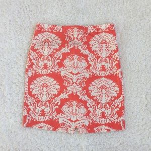 J. Crew Factory Coral and White Pencil Skirt